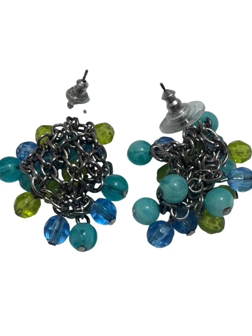 Colorful Beaded Drop Earrings With Blue & Green Glass Beads - Picture 5 of 5